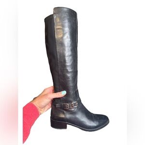 Donald J Pliner Black Leather Knee High Riding Boots Equestrian Buckle Detail 6